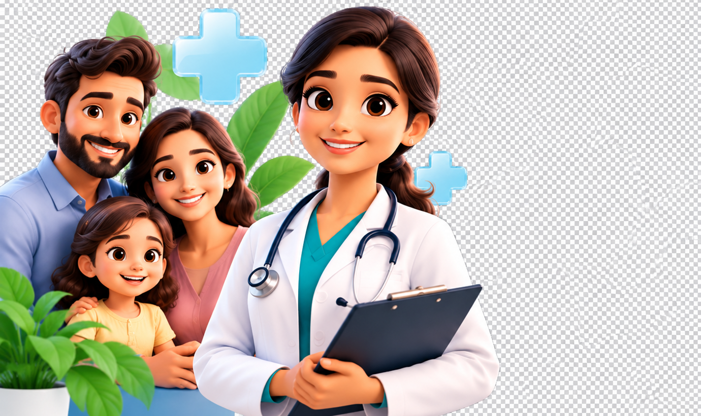 Doctor and family healthcare illustration